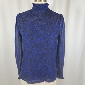 Willow Drive Women's Long Sleeve Top Size XS Semi Sheer Mock Neck Bland and Blue